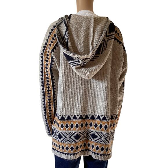 Lucky Brand Aztec Southwest Print Jacquard Knit Hooded Cardigan Women's sz XL - Picture 2 of 8